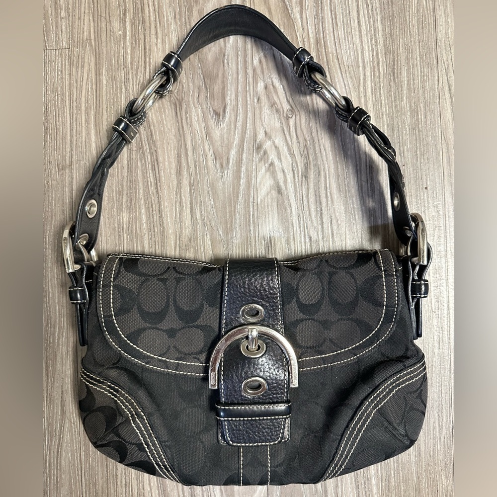 Black Coach Purse - Braided Shoulder Strap Buckle Magnetic Closure